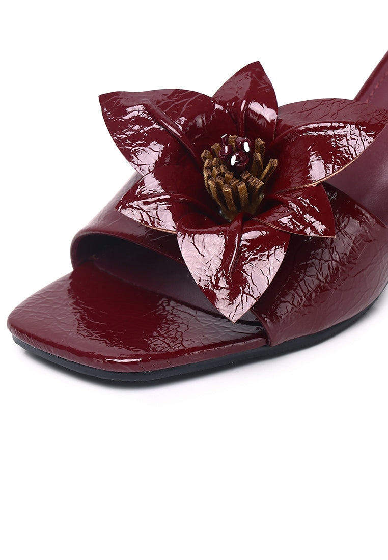 Reese Floral Sandals Heels (Maroon)