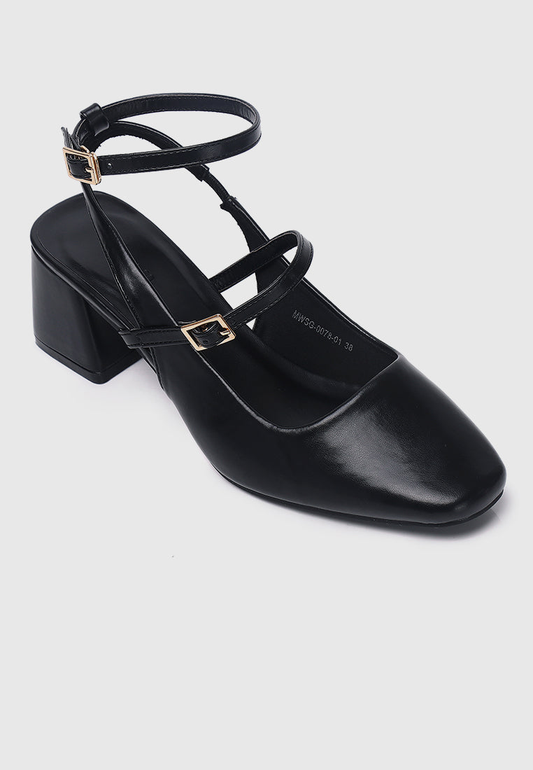 Glacier Mary Jane Block Heels (Black)