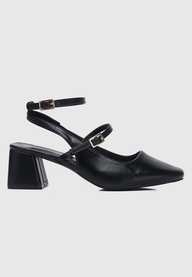 Glacier Mary Jane Block Heels (Black)