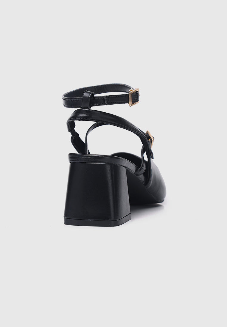 Glacier Mary Jane Block Heels (Black)