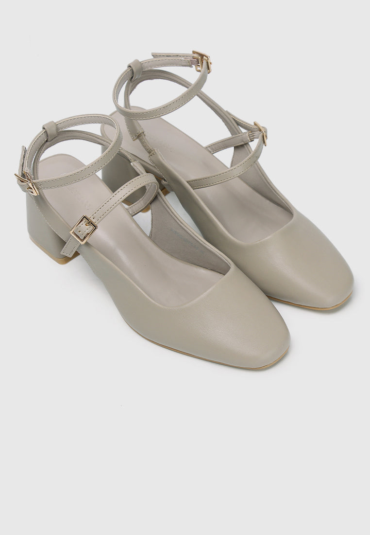 Glacier Mary Jane Block Heels (Nude)