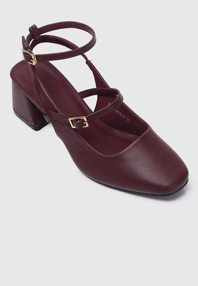 Glacier Mary Jane Block Heels (Maroon)