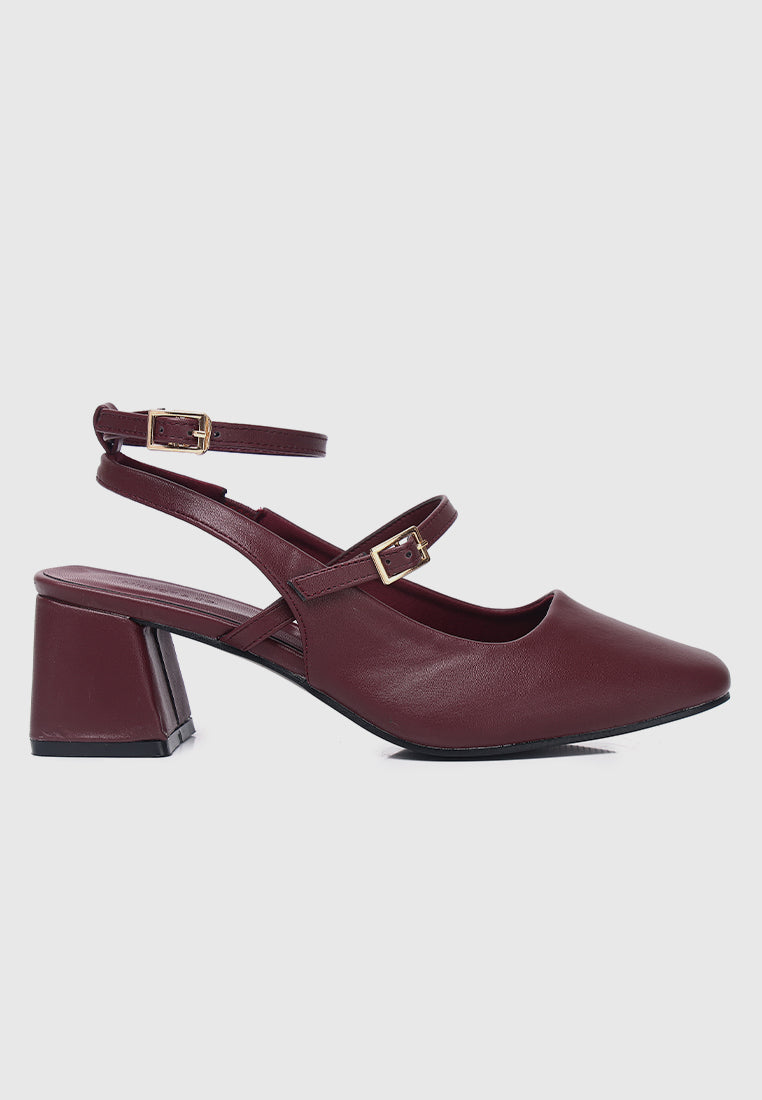 Glacier Mary Jane Block Heels (Maroon)