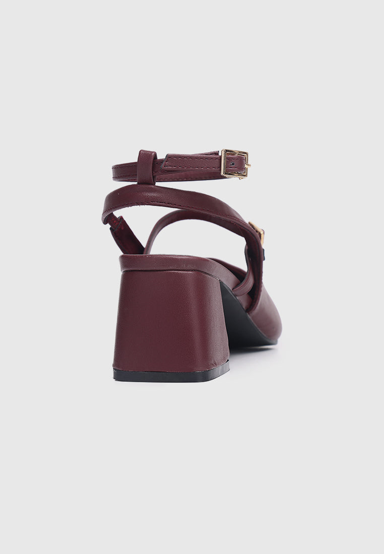 Glacier Mary Jane Block Heels (Maroon)