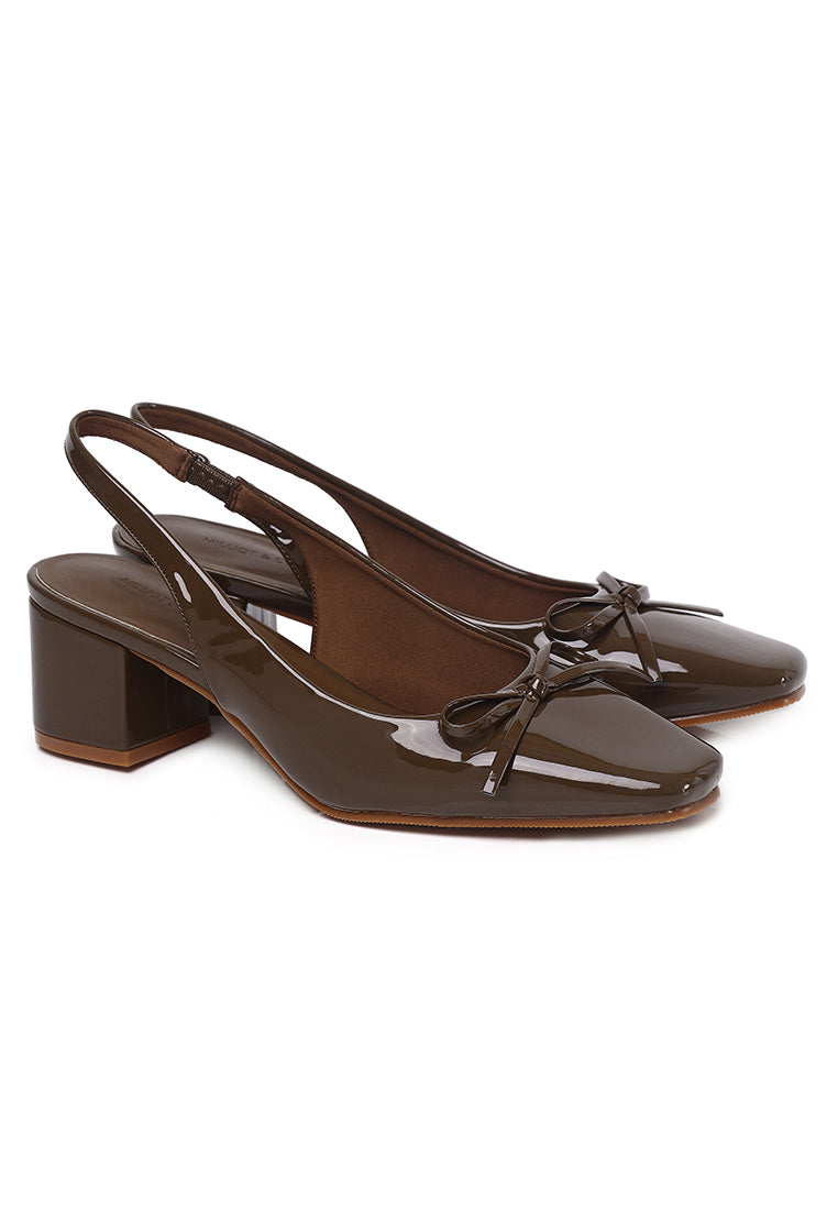Freya Slingback Pumps With Bow (Brown)