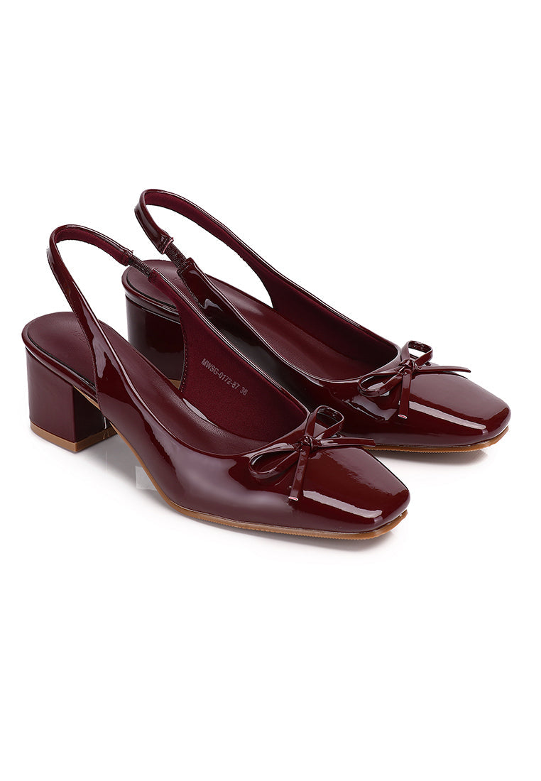 Freya Slingback Pumps With Bow (Maroon)
