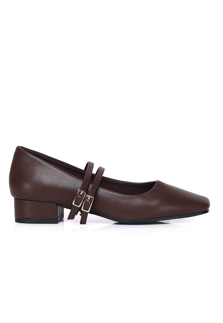 Florence Interchangeable Strap Mary Jane Pumps (Brown)