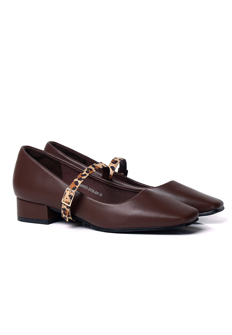 Florence Interchangeable Strap Mary Jane Pumps (Brown)