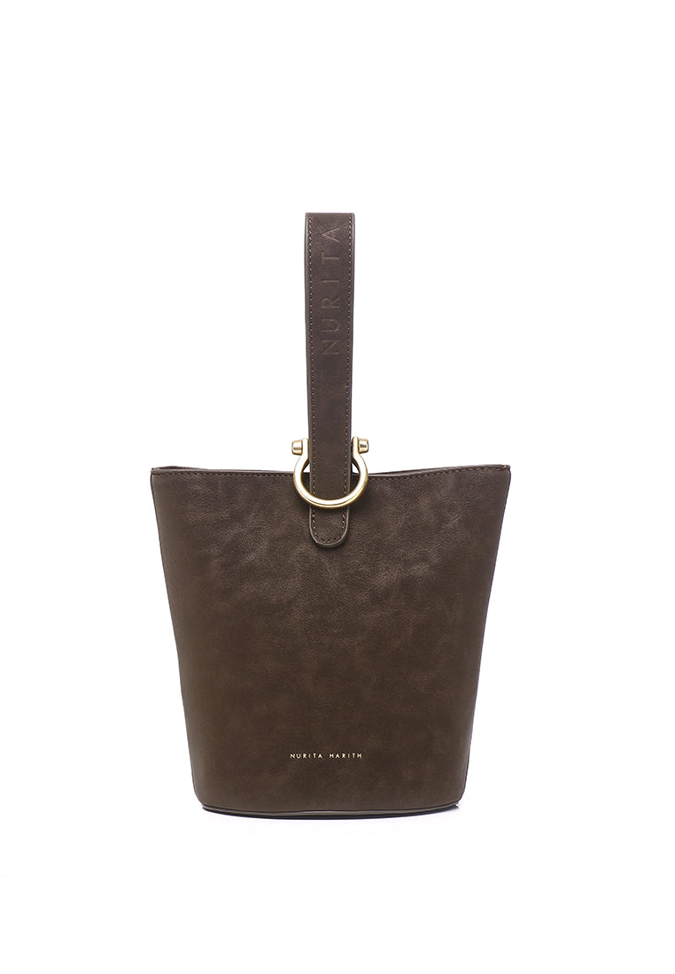 Nellie Petite Top Handle Bucket Bag (Espresso)