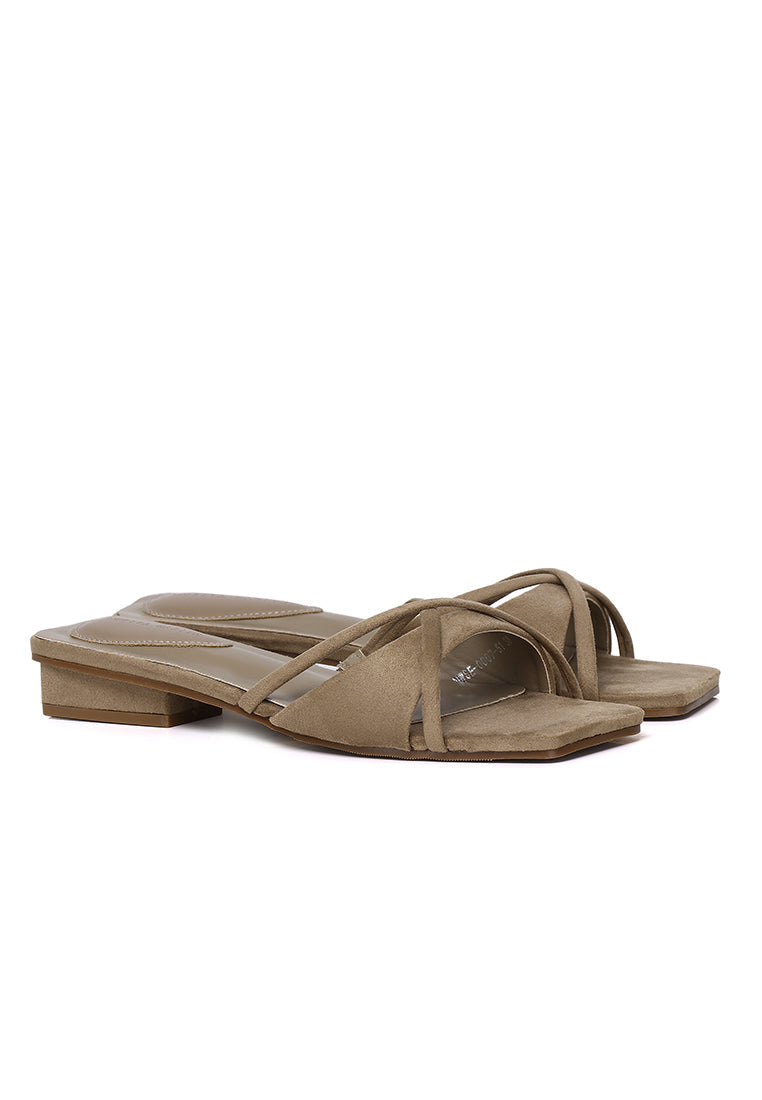 Harleen Crossed Slip Ons Sandals (Dark Olive Green)
