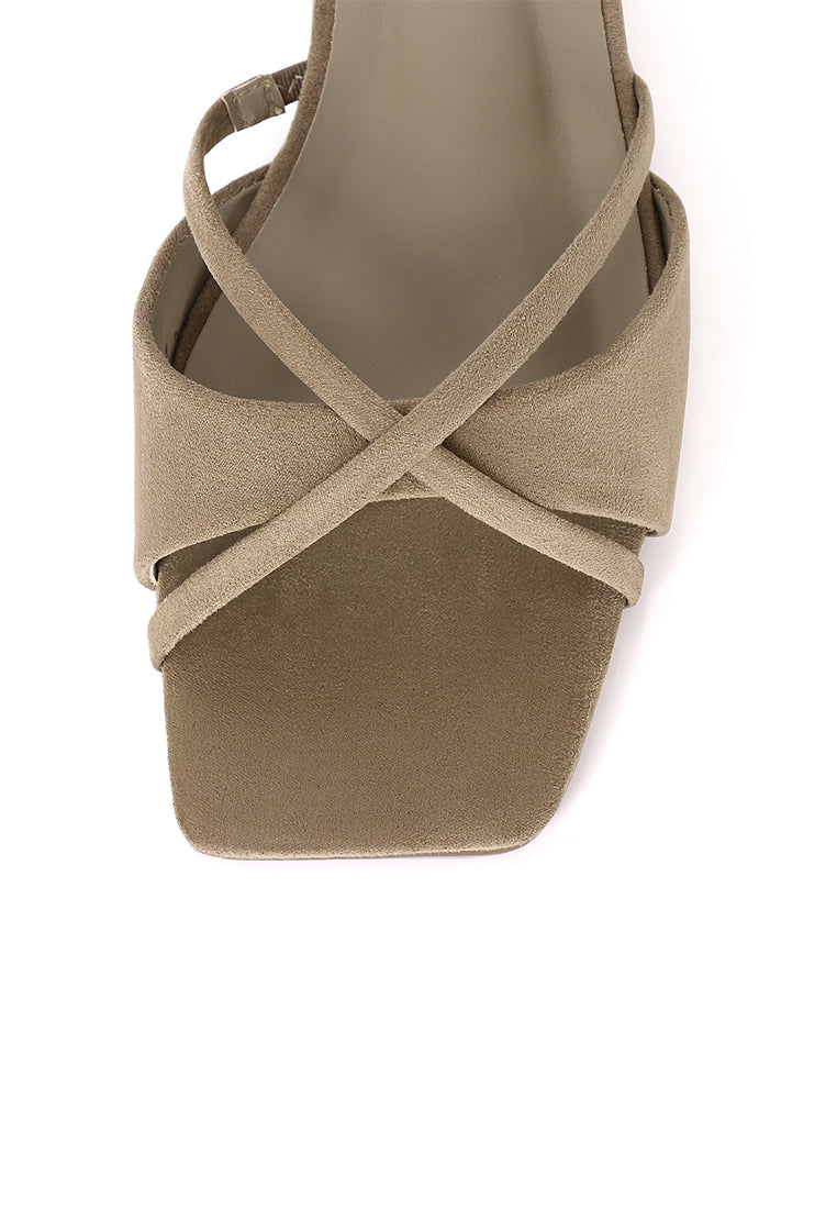 Harleen Crossed Slip Ons Sandals (Dark Olive Green)
