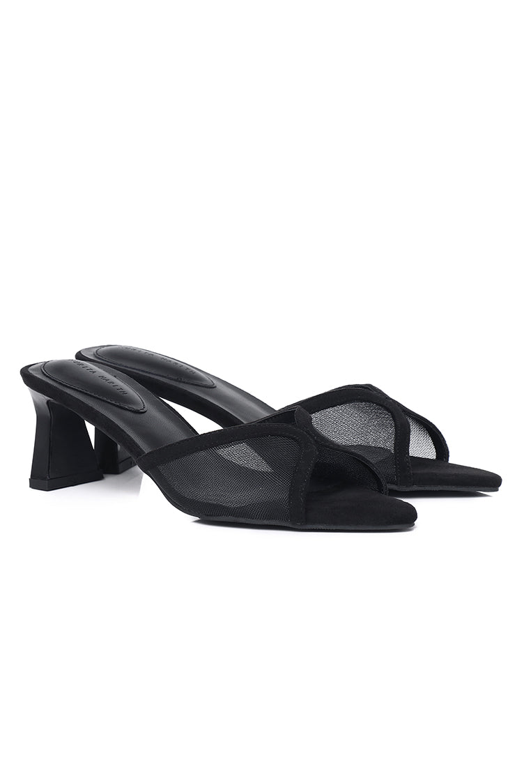 Haira Mesh Slip Ons Heels (Black)