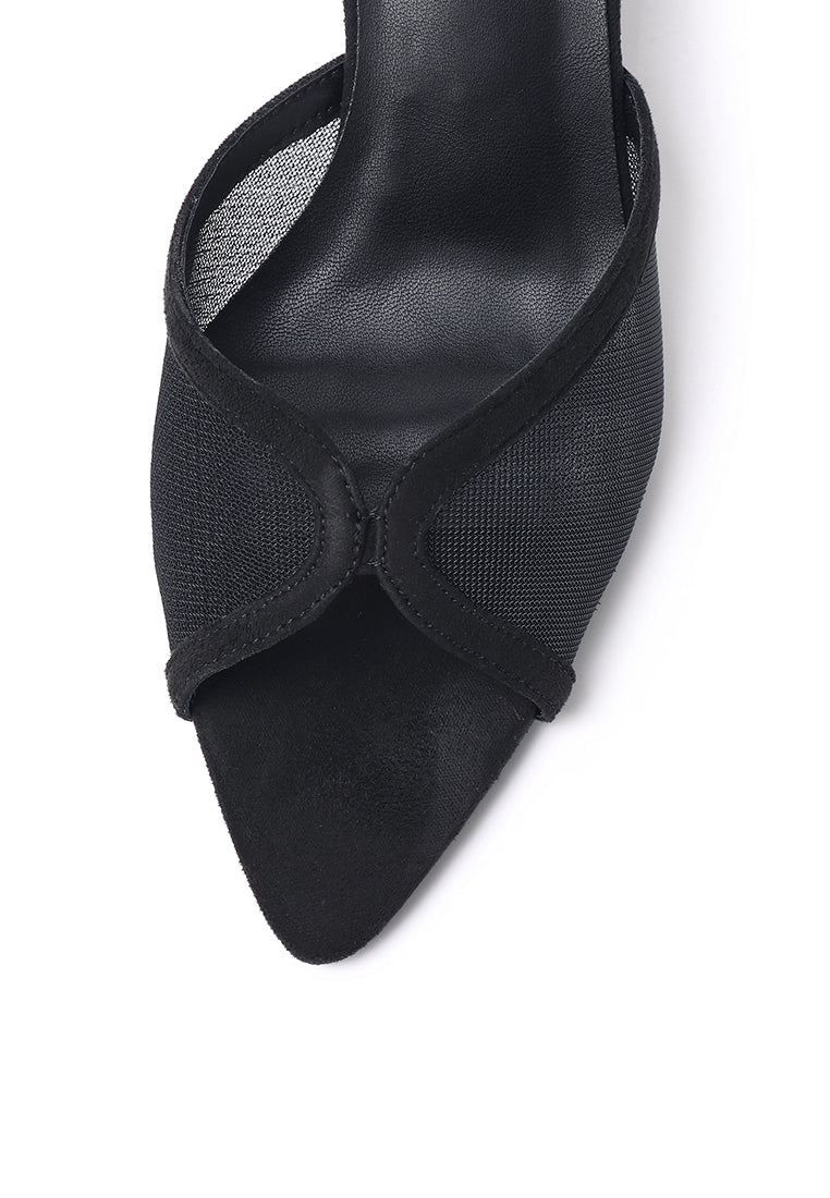 Haira Mesh Slip Ons Heels (Black)