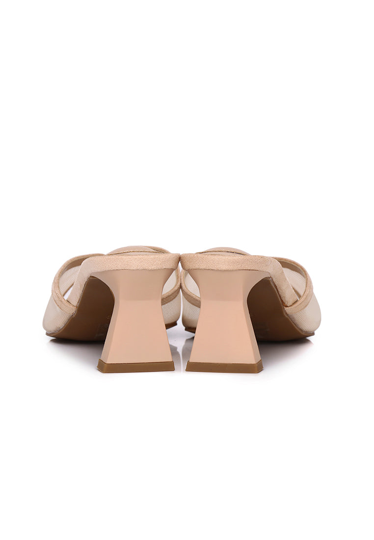 Haira Mesh Slip Ons Heels (Nude)