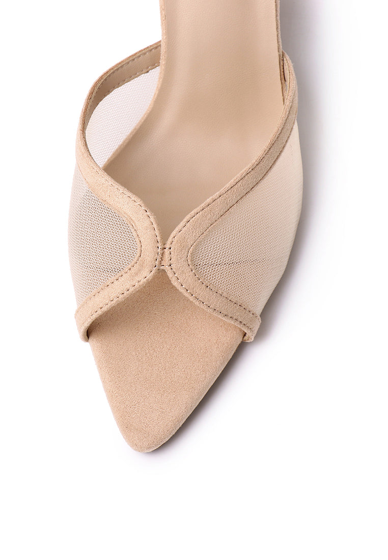 Haira Mesh Slip Ons Heels (Nude)