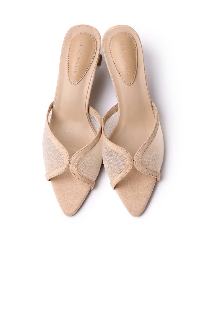 Haira Mesh Slip Ons Heels (Nude)