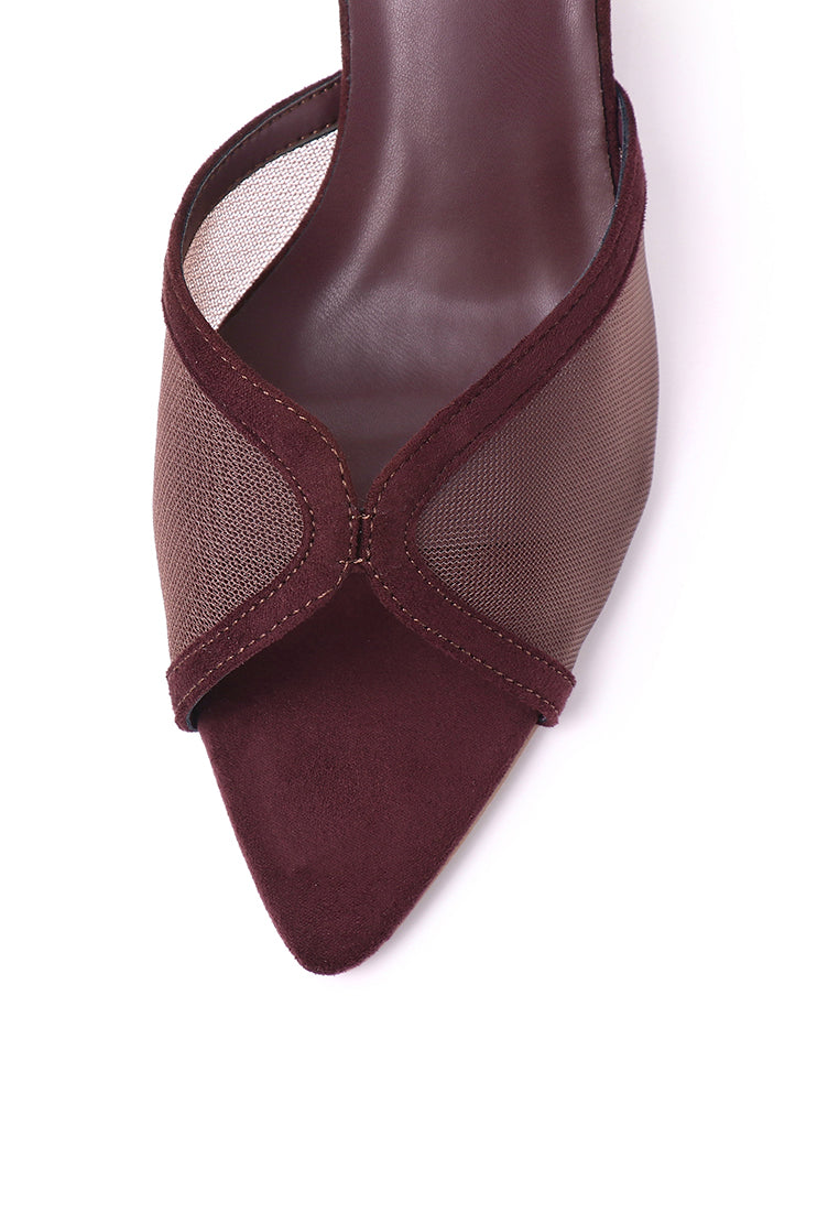Haira Mesh Slip Ons Heels (Maroon)