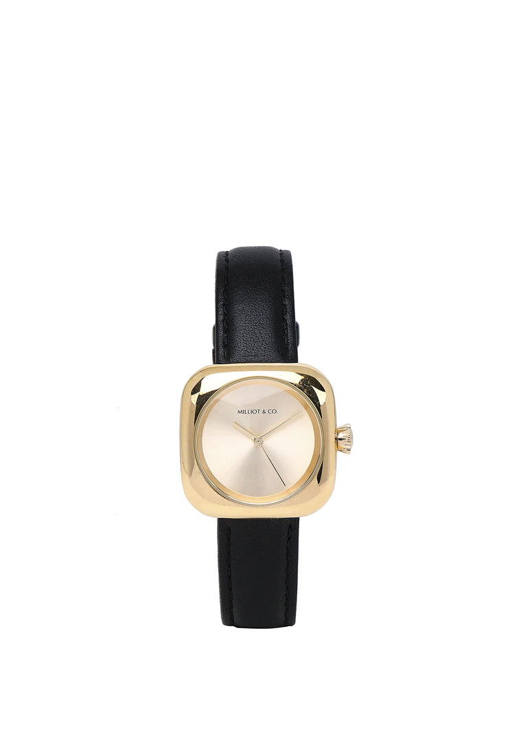 Riley Gold Leather Analog Watch (Black)