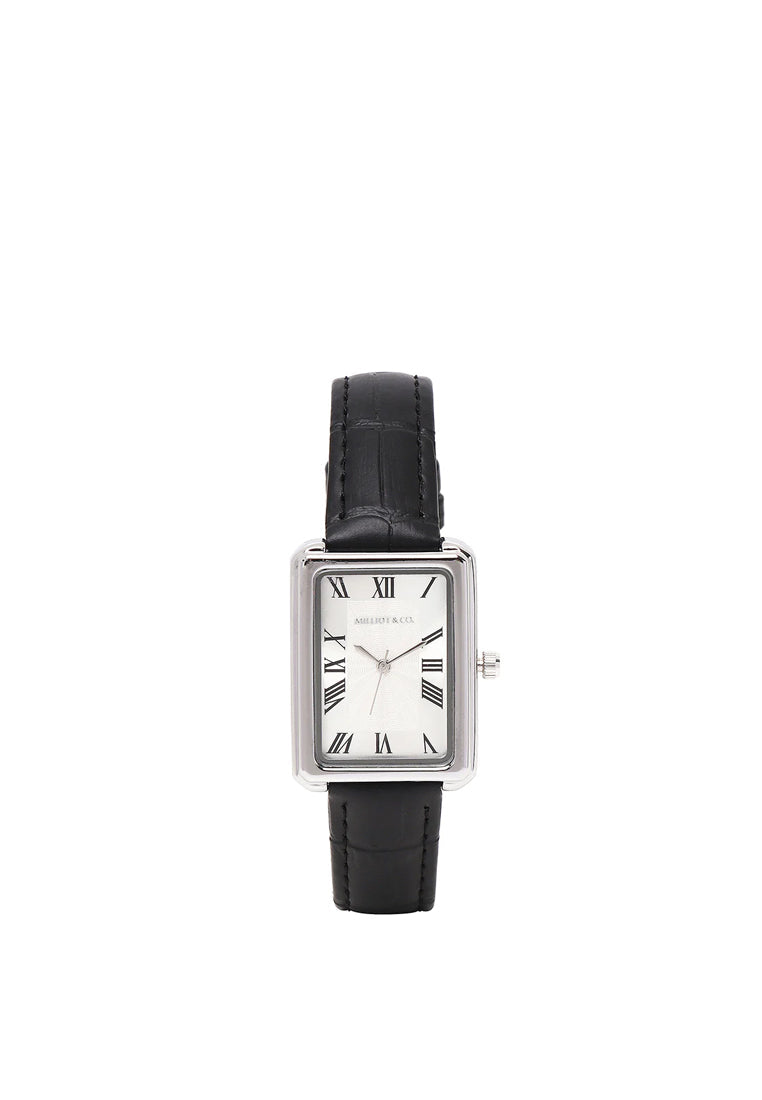 Sophia Silver Leather Analogue Watch  (Black)